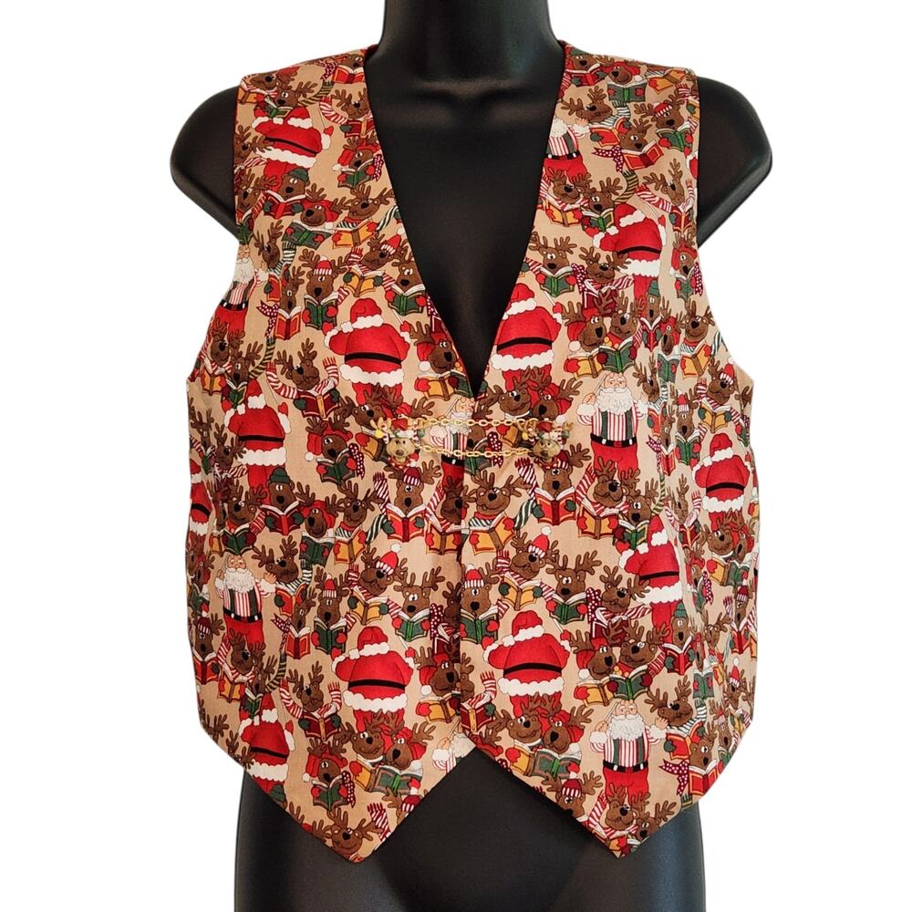 VINTAGE handmade Santa and reindeer Christmas vest with reindeer button covers